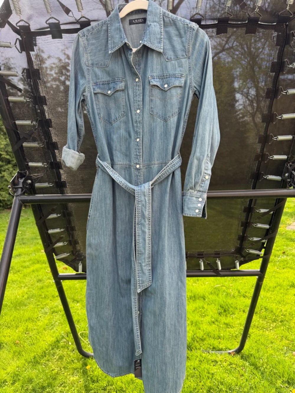 NWT Ralph Lauren Western Denim Pearl Snap Dress in Desert Sky chambray sz 8 - Picture 11 of 12